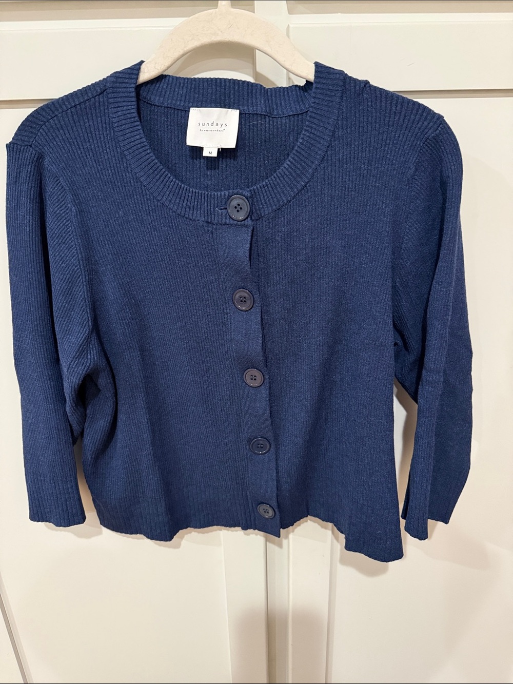 sundays Navy Button-Front Ribbed Cardigan